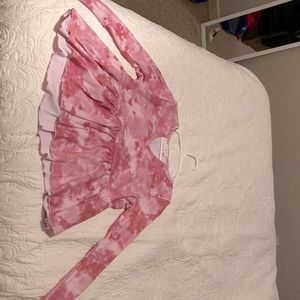 Pink Ty-dyed ruffled crop top